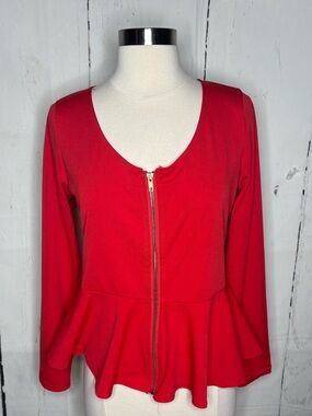 Red Zip-Front Peplum Jacket